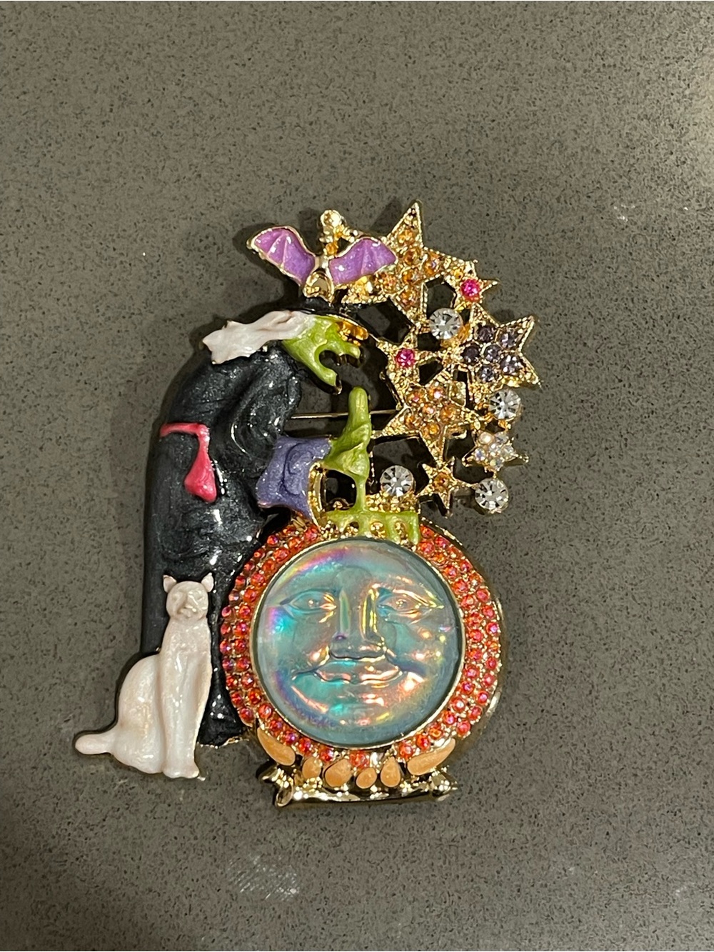 Mystical Moon and Witch Enamel Brooch in Multicolor